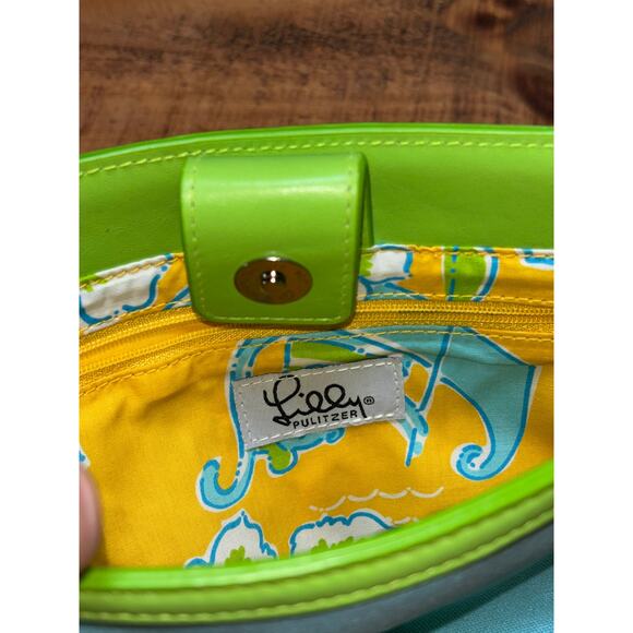 NEW Lilly Pulitzer Blue Green Lilly Vintage 90s Lunch Bag Purse Inside Pockets - Picture 5 of 13